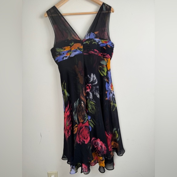 Donna Ricco Silk Sleeveless Floral Dress Front Bow Chiffon 10 Fairy Whimsigoth - Picture 2 of 13